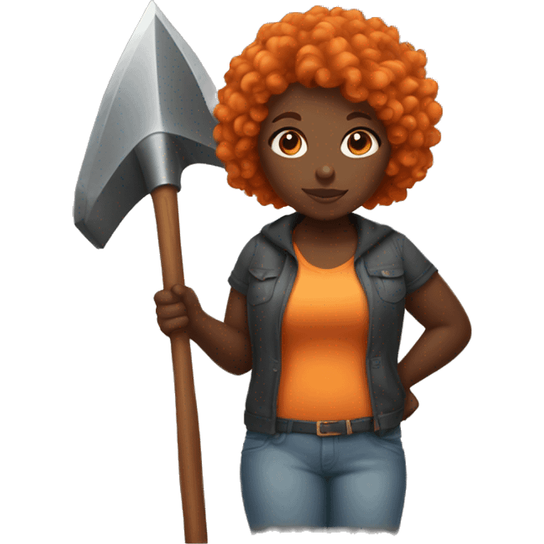 Black thick girl with curly orange hair and a pickaxe emoji