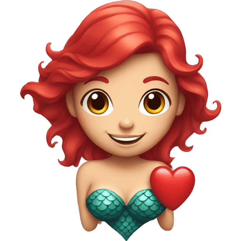 mermaid with red hair smiles and holds a heart in her hands emoji