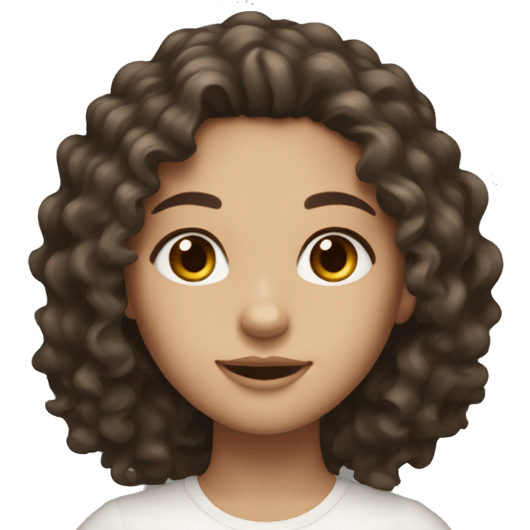 A girl with long dark brown curly hair with white skin tone and brown eyes emoji