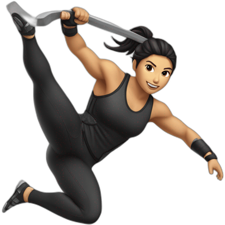 female Ninja Warrior athlete of Hispanic descent, captured mid-air emoji