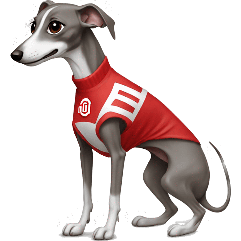 Italian greyhound wearing an Ohio state jersey emoji