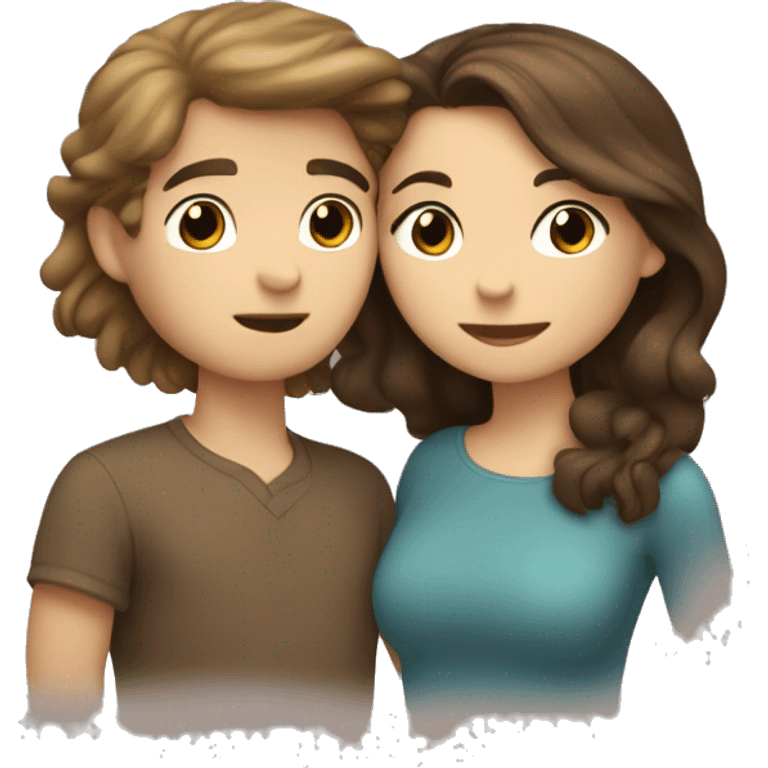 The brunette-haired boy and the girl with brown hair and blonde hair underneath are kissing emoji