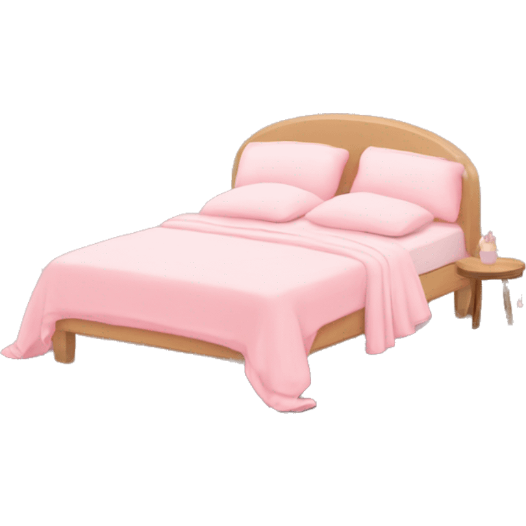 Cozy bed with light pink sheet and a pink canape and fairy lights  emoji