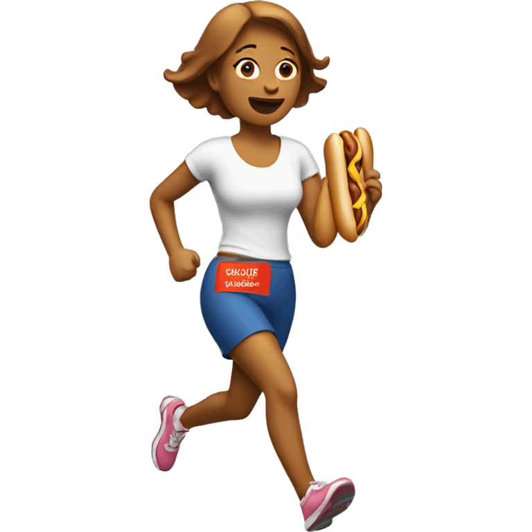 A women on a running with a hotdog in her hand  emoji