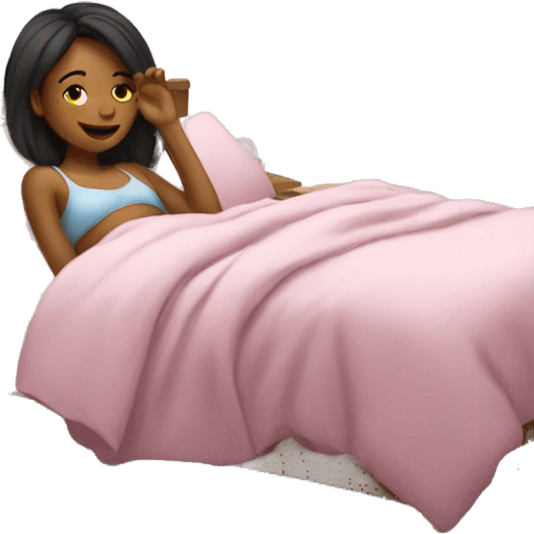 Girl relaxing in bed, girly emoji