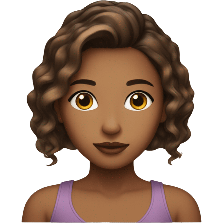 Girl with caramel balayage and dark eyebrowns and ayes emoji