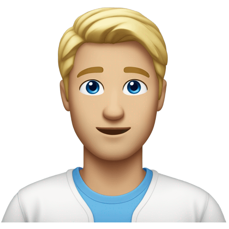 a blonde guy with middle parting blond slicked back hair in a white oversize t shirt and a nice tan and blue eye emoji