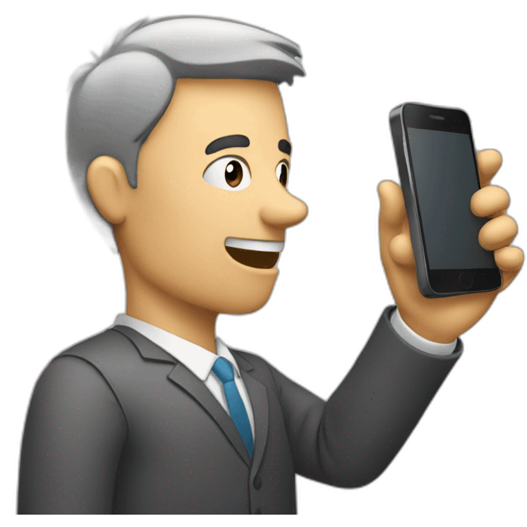 A man talks to his mobile phone sideways emoji