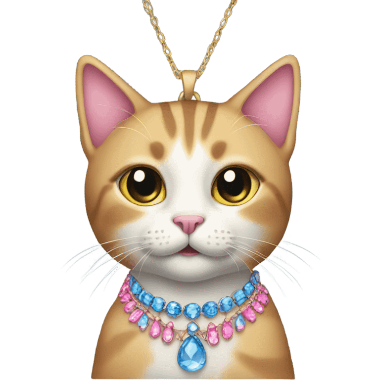 Cat in blue, and pink necklace  emoji