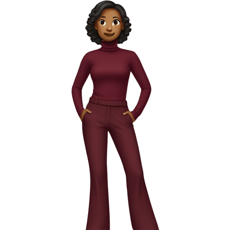 Woman wearing a burgundy turtle neck and flared pants emoji