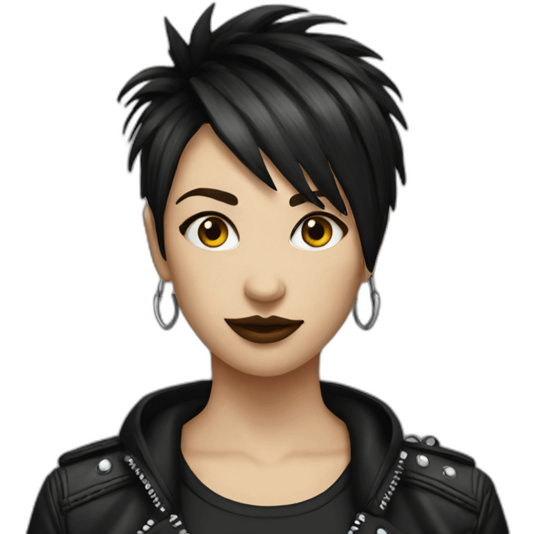 Punk female , read and black short hair, emoji