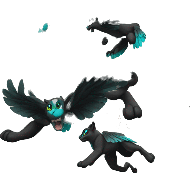 winged black puma with turquoise eyes flying emoji