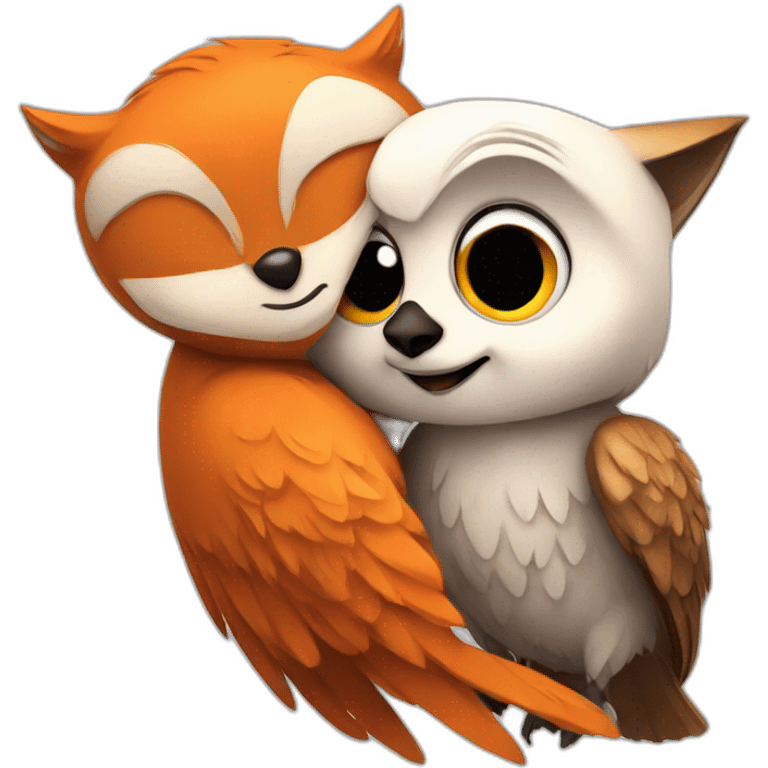 owl hugs fox emoji