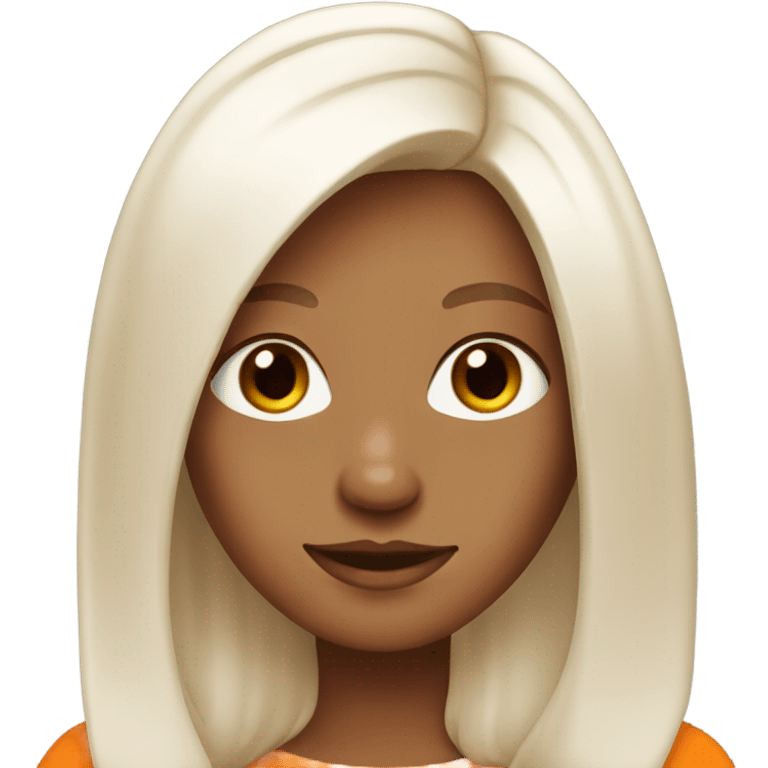 A girl has white skin, orange and straight hair. Also her eyes are brown  emoji