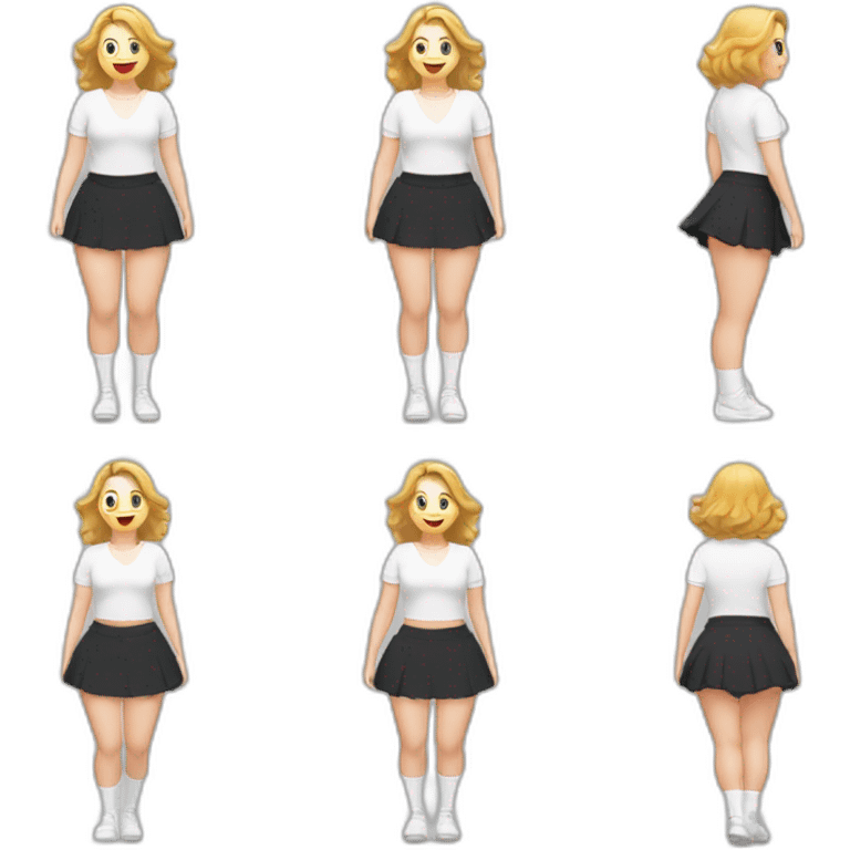 full-body-caucasian-curvy-beauty-jumping-short-black-skirt-back-and-front-views-strong-wind-white-knickers-long-white-socks emoji