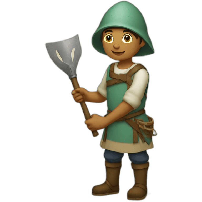 young mint apprentice yielding tool, medieval age emoji