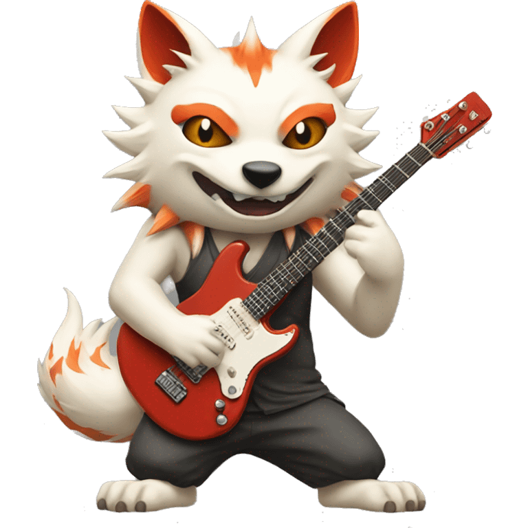 Nine-tailed Fox with japanese demon mask and Rock-guitar in paws emoji