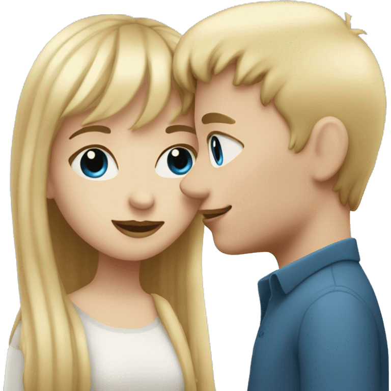 Girl with long back hair with bangs kissing boy with blonde hair blue eyes and white skin emoji