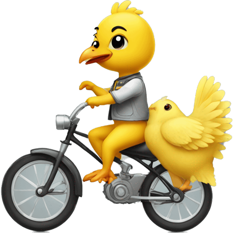 small yellow chicken riding on a bike emoji