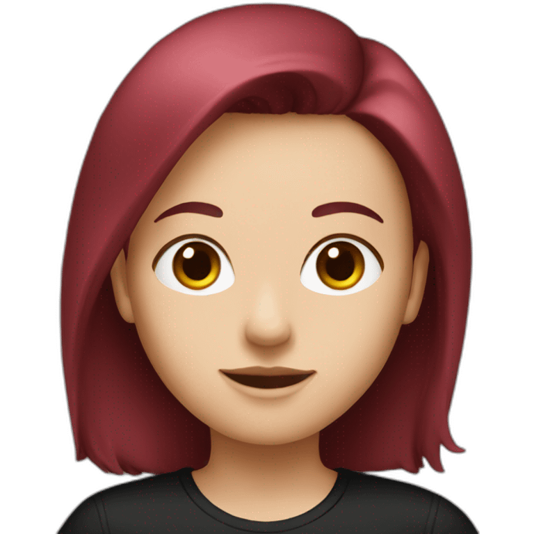 a white girl with burgundy hair in a black T-shirt emoji