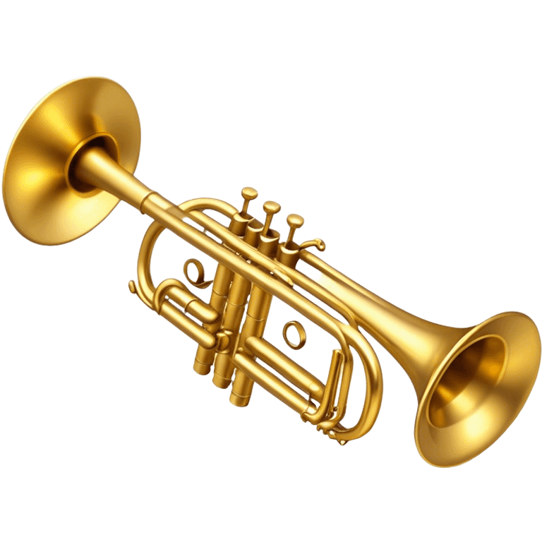 Cinematic Realistic Trumpet, rich golden brass with subtle tarnish marks, soft highlights emphasizing the intricate details, warm reflections of stage lighting bouncing off the metal, glowing with bold and triumphant energy. emoji