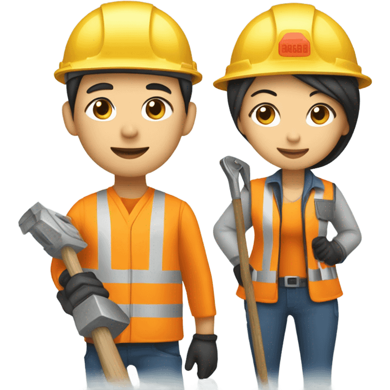 Chinese woman and chinese man builders emoji