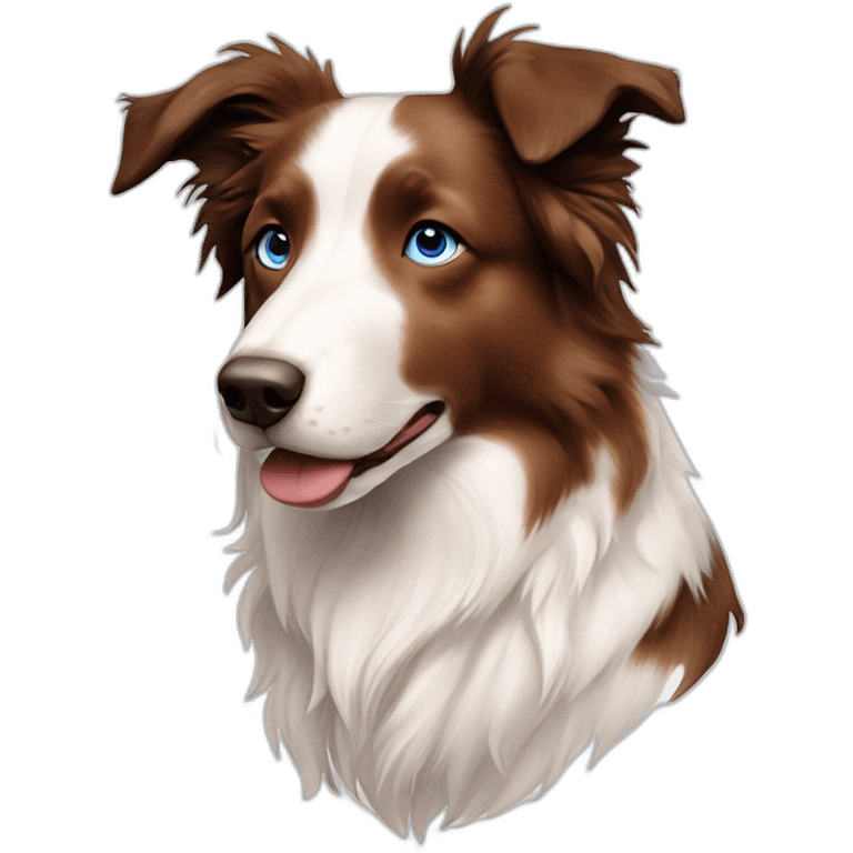 white red merle border collie with few brownish specks in the face and in the nose blue eyes emoji