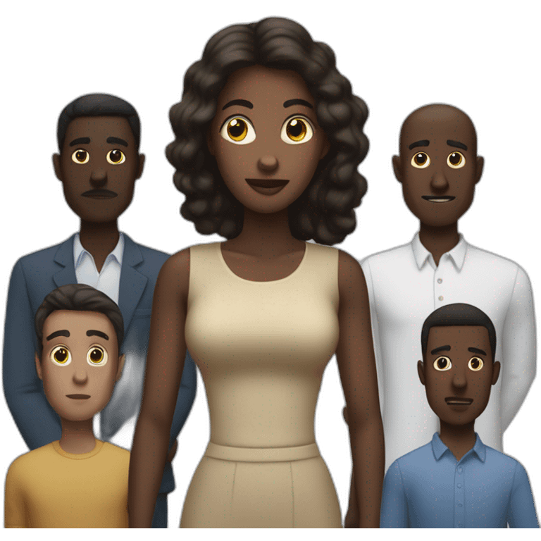 six dark-skinned men stand behind a pale woman emoji