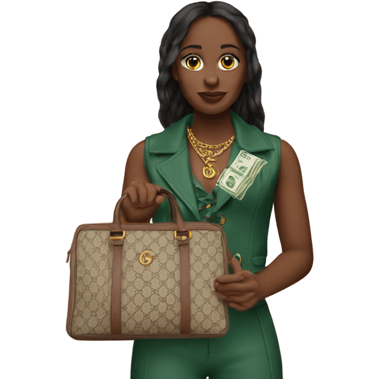 Create me holding a Gucci bag with money emoji