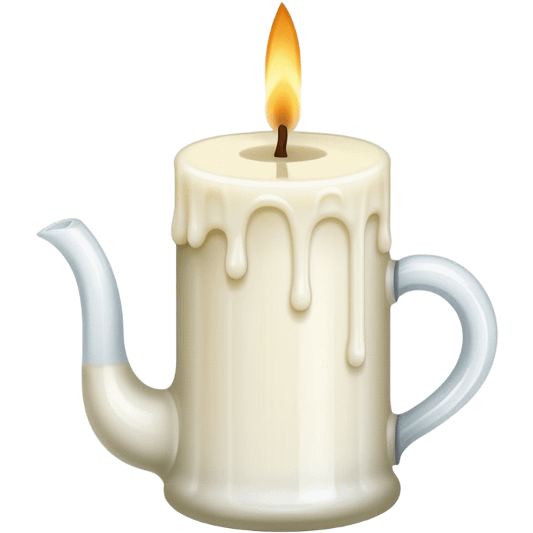 Candle making icon, candle with a wick, melting wax, wax blocks, pouring jug, wick holder, minimalistic style, clean lines, transparent background. emoji