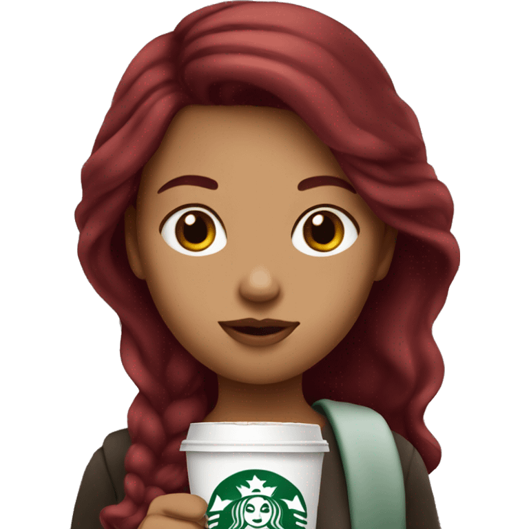 Burgundy haired girl, drinking Starbucks emoji