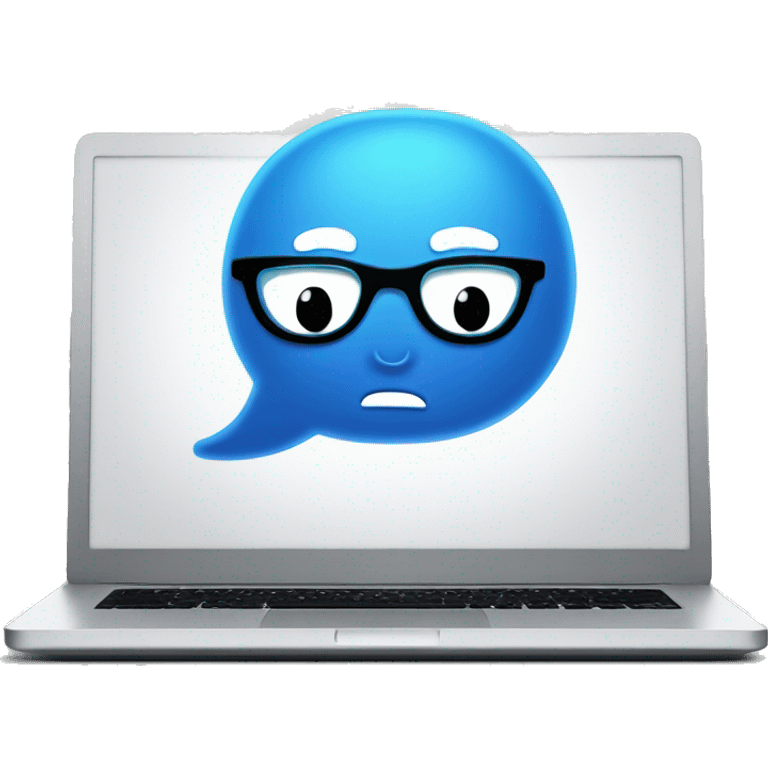 one blue Speech Balloon containing nerd face, and a laptop on background emoji