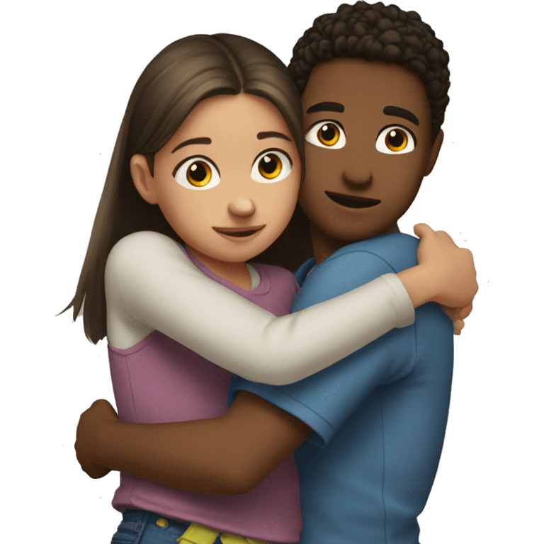 girl side-hugging her younger brother emoji