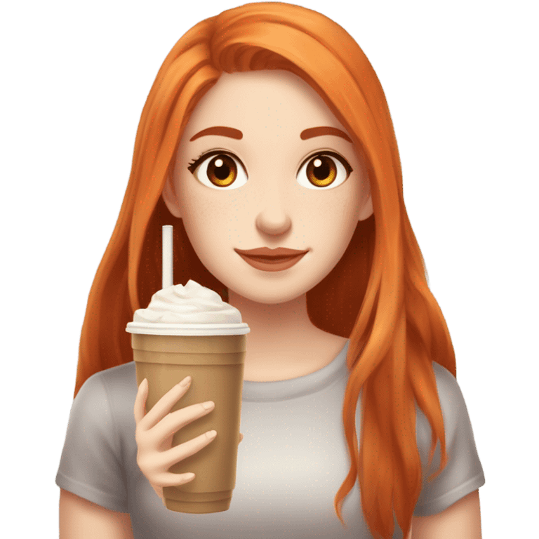 Beautiful fair skin long orange red hair girl brown eyes fair skin girly beautiful drinking straw iced ice coffee clean white beautiful emoji