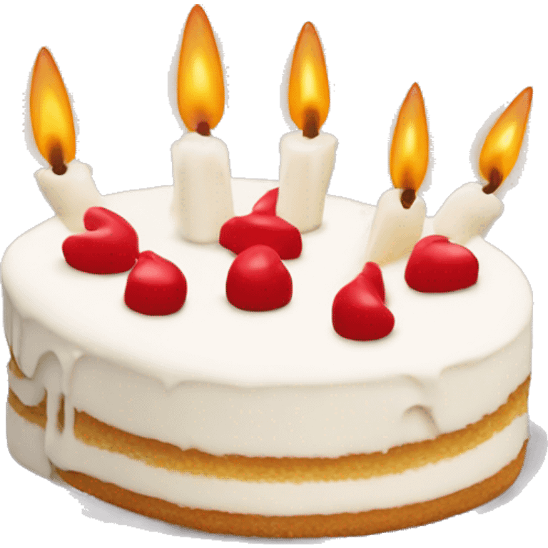 White cake emoji with candles split in half slantly. Show them adjoined at one corner  emoji