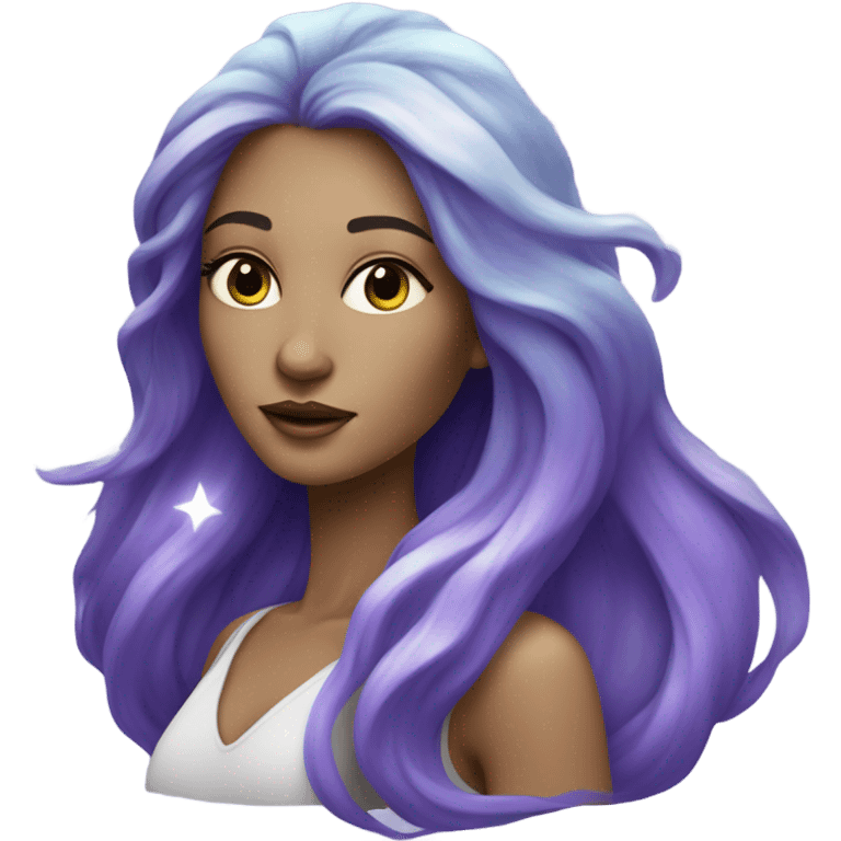 white woman with mystical sparkling galaxy hair with moon and stars in purple and blue shades emoji