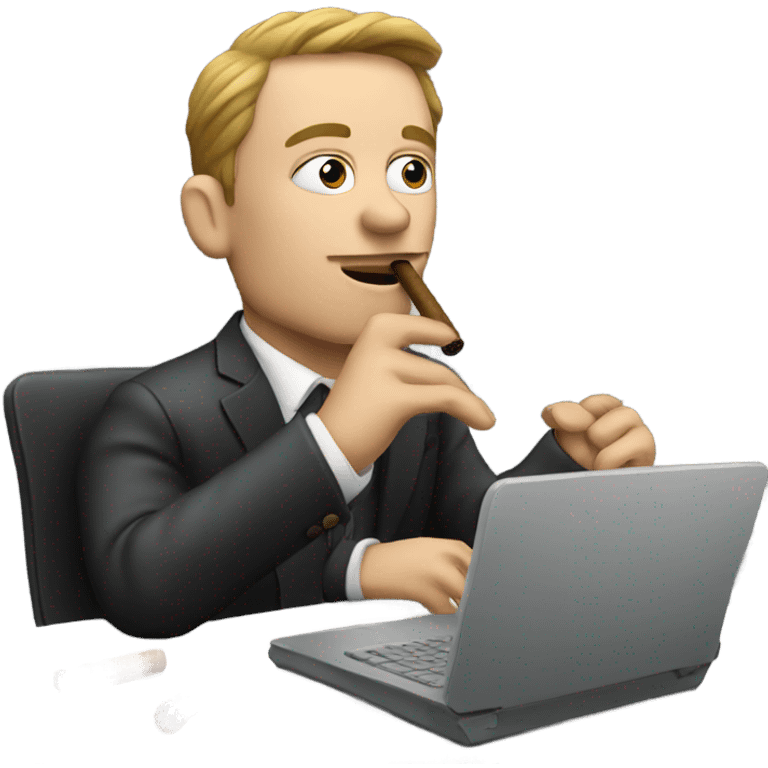 A white guy smoking a cigar playing on computer emoji