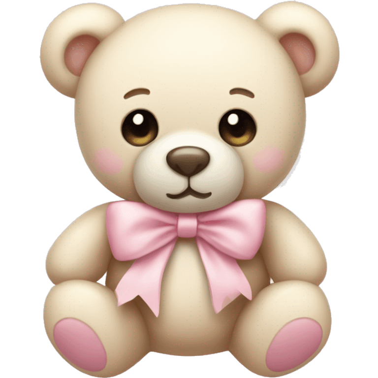 Cream colored teddy bear with pastel pink bow emoji