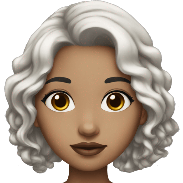 girl with black wavy hair and ivory skin and big brown eyes and long lashes and full lips emoji