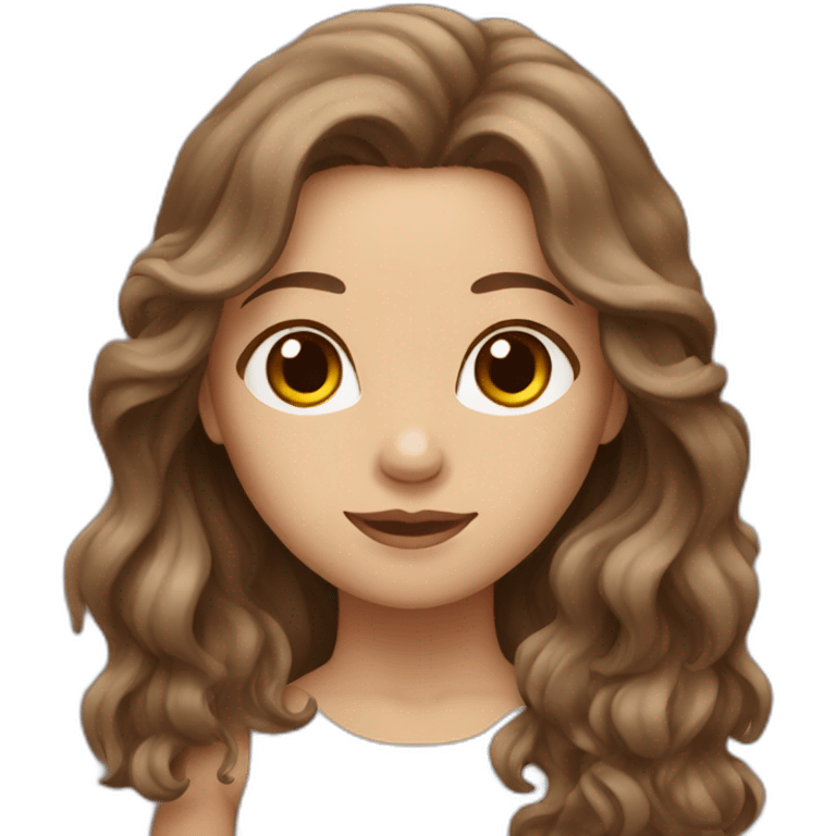 white woman with brown long wavy hair holding an otter emoji