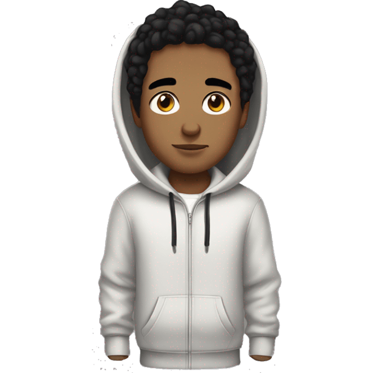 Boy with black hair. Black eyebrows. Palish light skin. Wearing a hoodie.  emoji