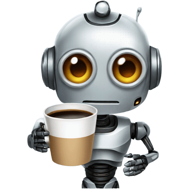 robot with a cup of coffee emoji