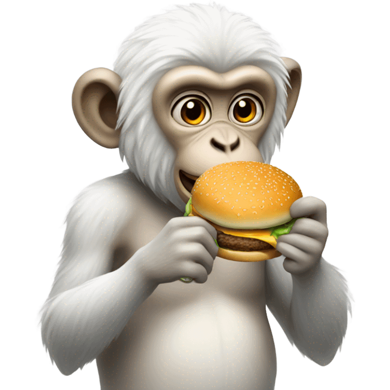 White monkey eating a burger emoji