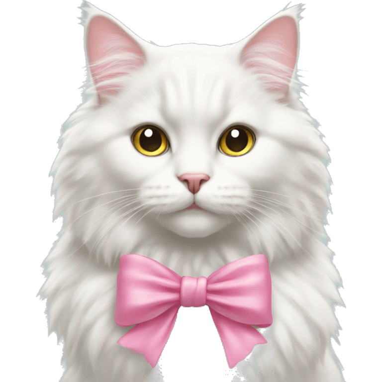 White fluffy cat with a pink bow around its neck emoji