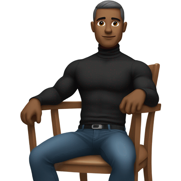 muscle man in black turtleneck shirt sitting in chair emoji