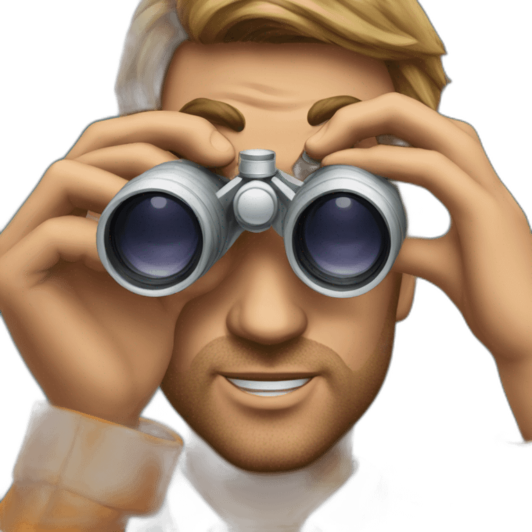 A man looks at a tiger through binoculars emoji