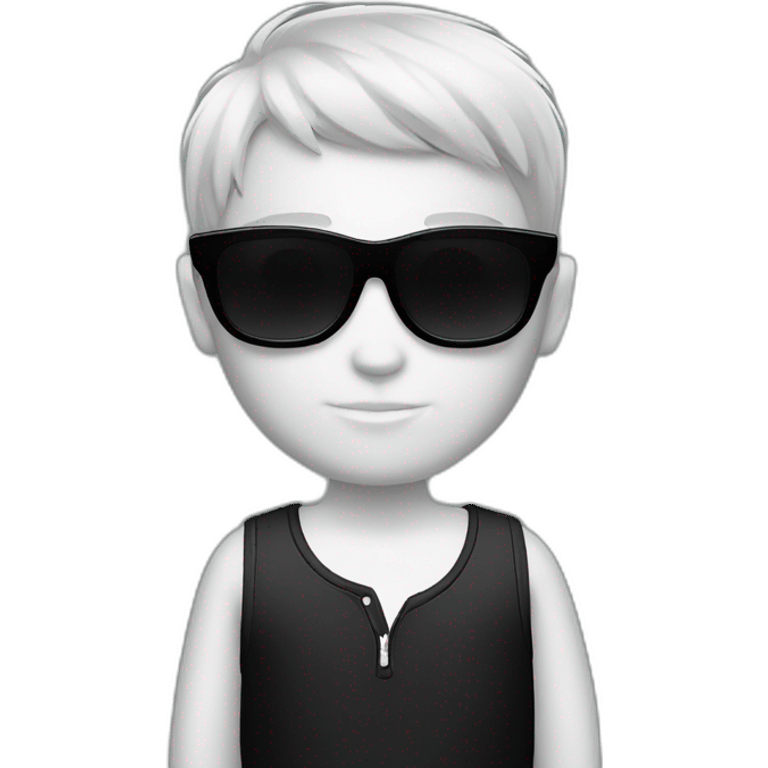 white skin boy with black Center Parting Bowl Cut hair wearing cool solid black sunglasses emoji