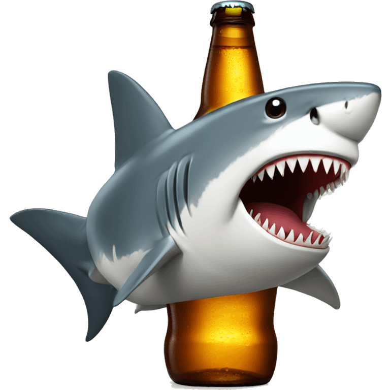 Shark opening large beer bottle with teeth emoji