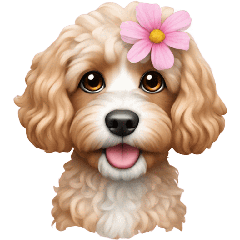  Cavapoo with light pink flower  emoji