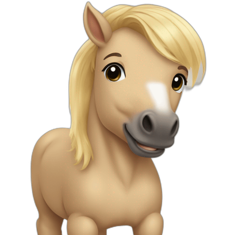 little boy smiling with blond hair and horse emoji